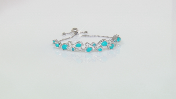 Blue Sleeping Beauty Turquoise Rhodium over Silver Bolo Bracelet .20ctw Video Thumbnail