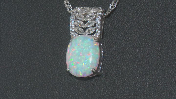 Multicolor Lab Created Opal Rhodium Over Sterling Silver Pendant Chain 0.47ctw