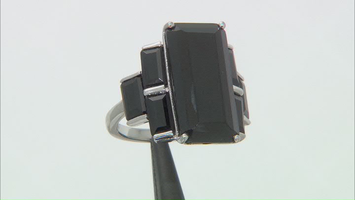Black Spinel Rhodium Over Sterling Silver Ring 14.48ctw Video Thumbnail