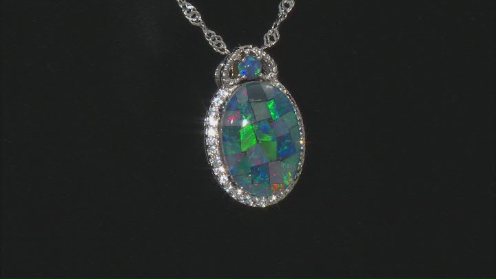 Multicolor Mosaic Opal Triplet Rhodium Over Silver Pendant Chain 0.11ctw Video Thumbnail