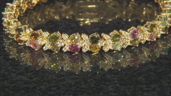 Mixed-Color Tourmaline 18k Yellow Gold Over Sterling Silver Bracelet 8.24ctw Video Thumbnail