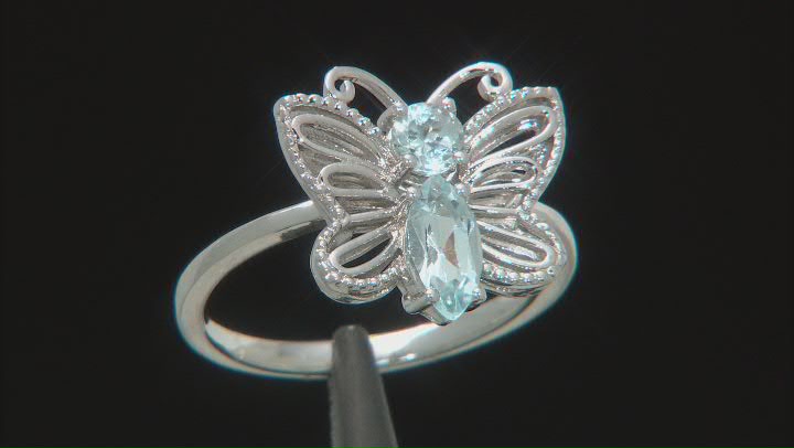 Sky Blue Topaz Rhodium Over Sterling Silver Butterfly Ring 0.87ctw Video Thumbnail