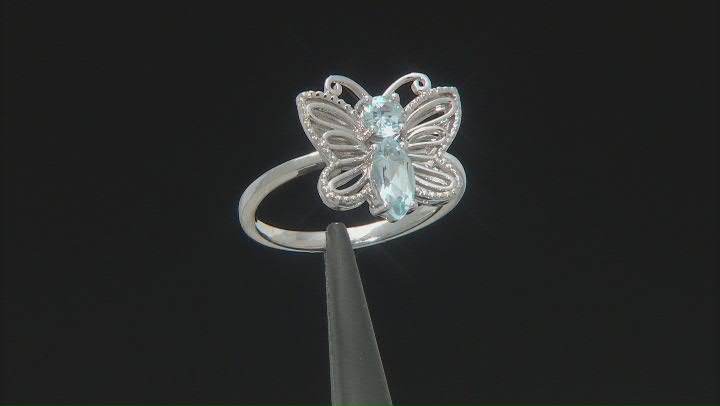 Sky Blue Topaz Rhodium Over Sterling Silver Butterfly Ring 0.87ctw Video Thumbnail