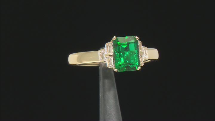 Green Lab Created Emerald 18K Yellow Gold Over Sterling Silver Ring 1.52ctw Video Thumbnail