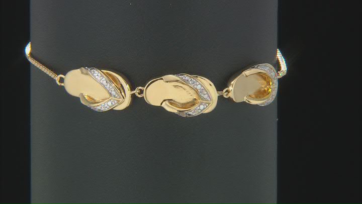 White Zircon 18k Yellow Gold Over Sterling Silver Flip-Flop Bolo Bracelet 0.10ctw Video Thumbnail