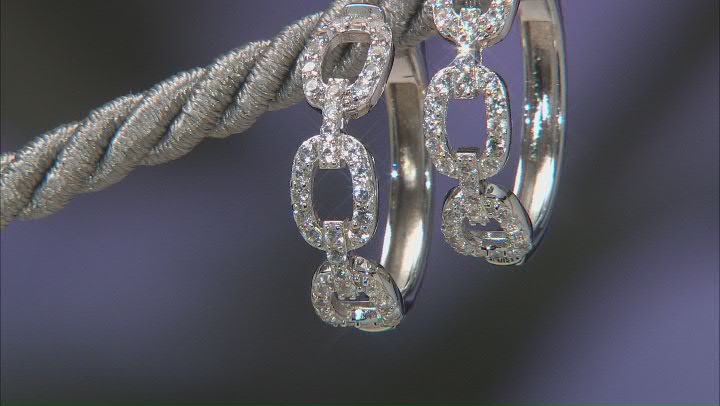 White Lab Created Sapphire Rhodium Over Sterling Silver Hoop Earrings 1.46ctw Video Thumbnail