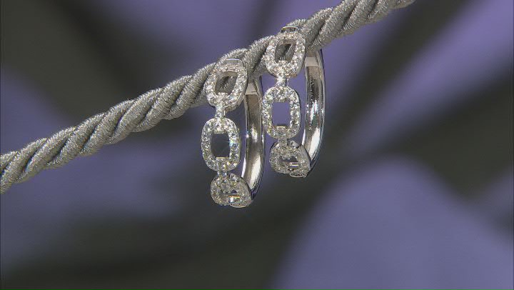 White Lab Created Sapphire Rhodium Over Sterling Silver Hoop Earrings 1.46ctw Video Thumbnail