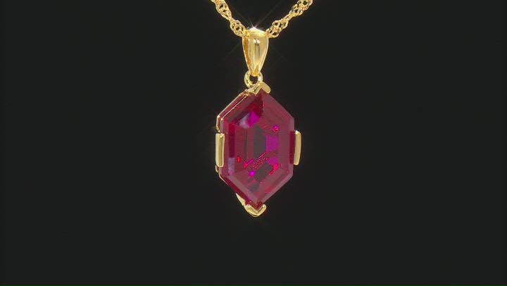 Red Lab Created Ruby 18k Yellow Gold Over Sterling Silver Pendant With Chain 7.65ct Video Thumbnail