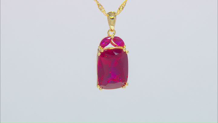 Red Lab Created Ruby 18k Yellow Gold Over Sterling Silver Pendant With Chain 6.57ctw Video Thumbnail