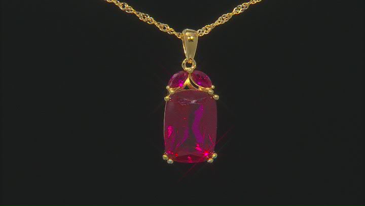 Red Lab Created Ruby 18k Yellow Gold Over Sterling Silver Pendant With Chain 6.57ctw Video Thumbnail