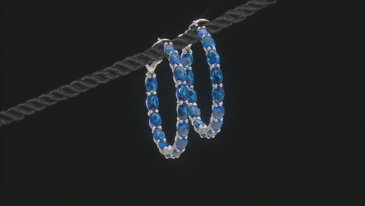 Blue Lab Created Spinel Rhodium Over Sterling Silver Hoop Earrings 10.00ctw Video Thumbnail