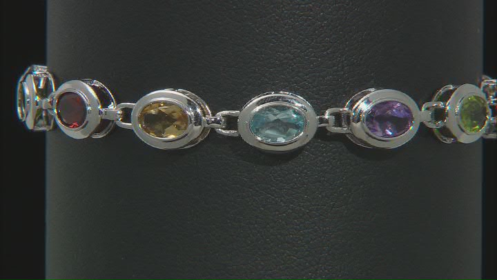 Multi-Color Gemstone Rhodium Over Silver Tennis Bracelet 10.25ctw. Video Thumbnail