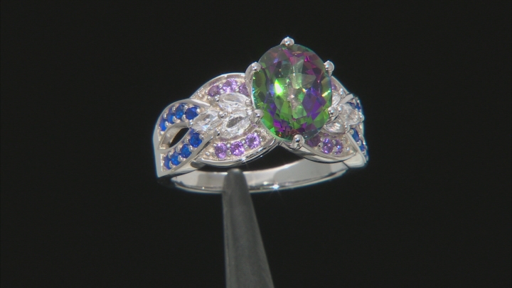 Mystic Fire ® Green Topaz  Rhodium Over Silver Ring 3.56ctw Video Thumbnail