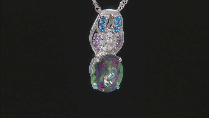 Mystic Fire® Green Topaz Rhodium Over Silver Pendant With Chain 4.72ctw Video Thumbnail