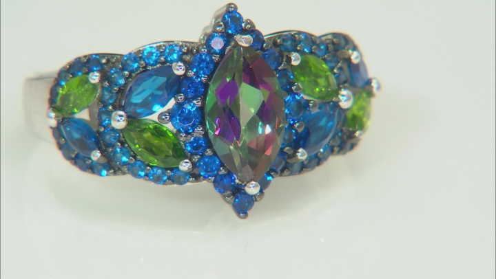 Mystic Fire® Green Topaz Rhodium Over Silver Ring 2.32ctw Video Thumbnail