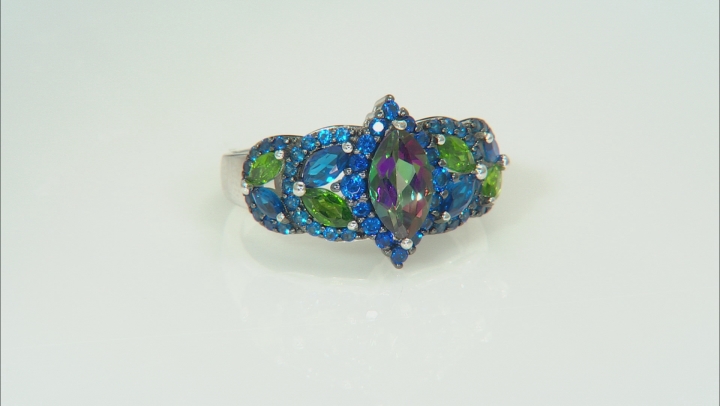 Mystic Fire® Green Topaz Rhodium Over Silver Ring 2.32ctw Video Thumbnail