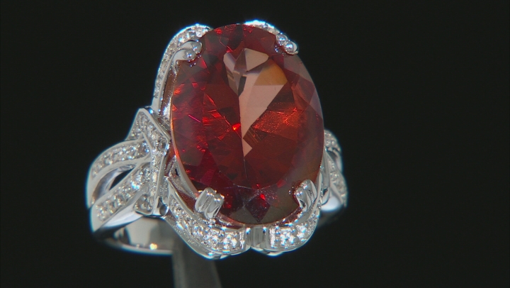 Red labradorite rhodium over silver ring 9.48ctw Video Thumbnail