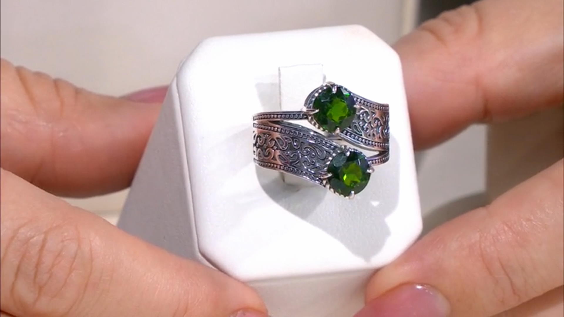 Green chrome diopside sterling silver bypass ring 2.34ctw Video Thumbnail