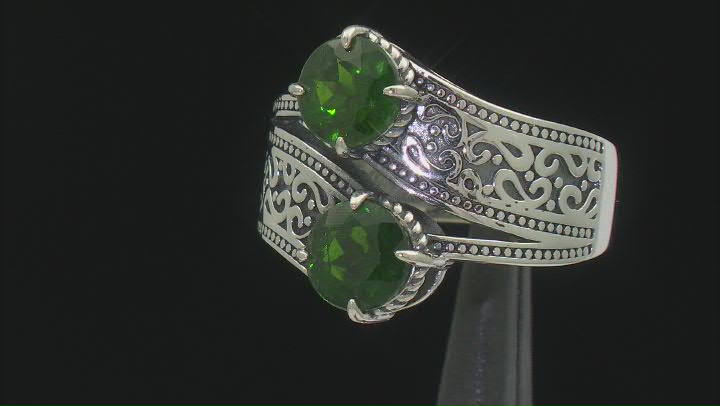 Green chrome diopside sterling silver bypass ring 2.34ctw Video Thumbnail