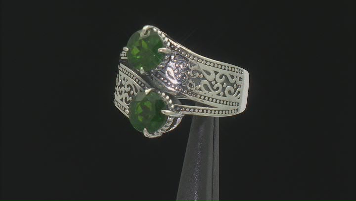 Green chrome diopside sterling silver bypass ring 2.34ctw Video Thumbnail