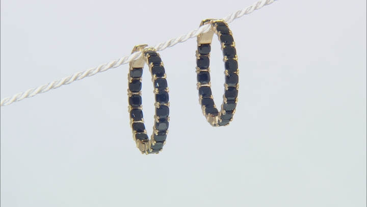Black spinel 18k yellow gold over silver hoop earrings 10.20ctw