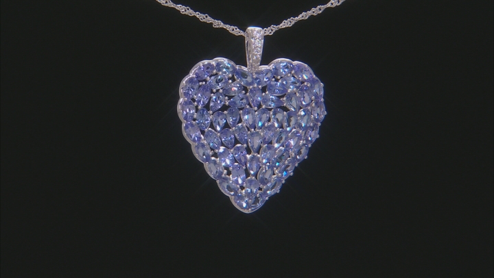 Blue tanzanite rhodium over silver heart pendant with chain 10.72ctw Video Thumbnail