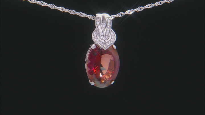Red labradorite rhodium over silver pendant with chain 9.17ct Video Thumbnail