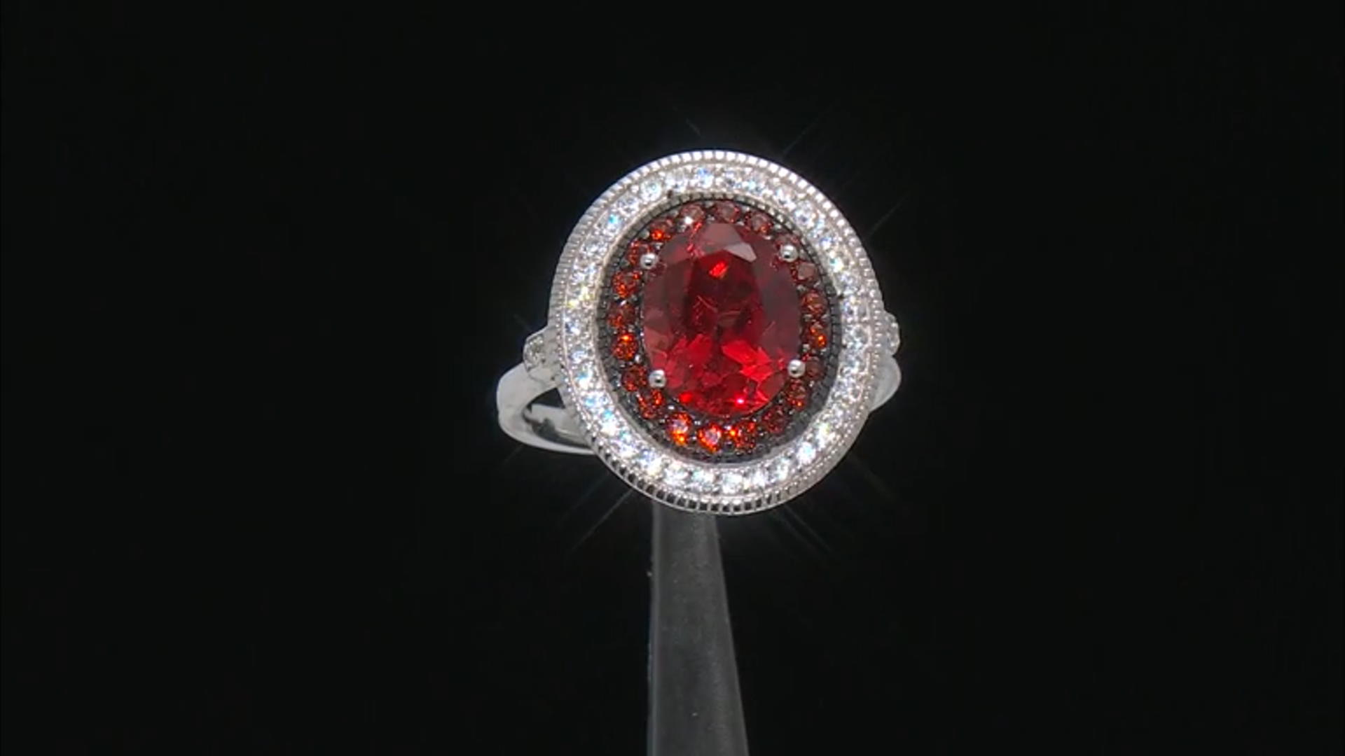 Pink Lab Created Padparadscha Sapphire Rhodium Over Silver Ring 4.04ctw Video Thumbnail