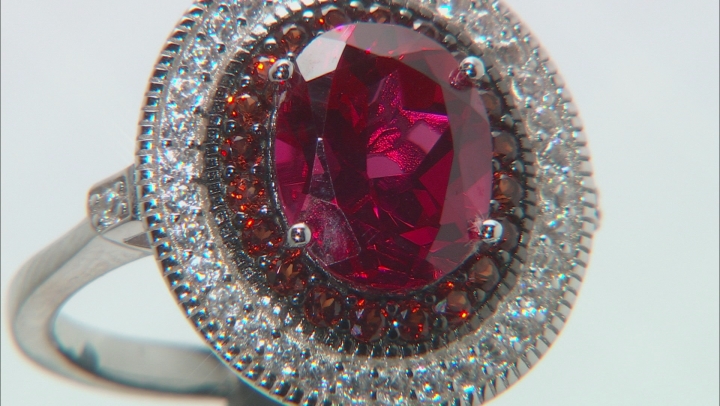 Pink Lab Created Padparadscha Sapphire Rhodium Over Silver Ring 4.04ctw Video Thumbnail