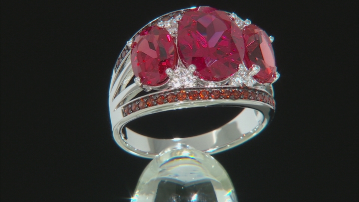 Pink Lab Created Padparadscha Sapphire Rhodium Over Silver Ring 5.59ctw Video Thumbnail