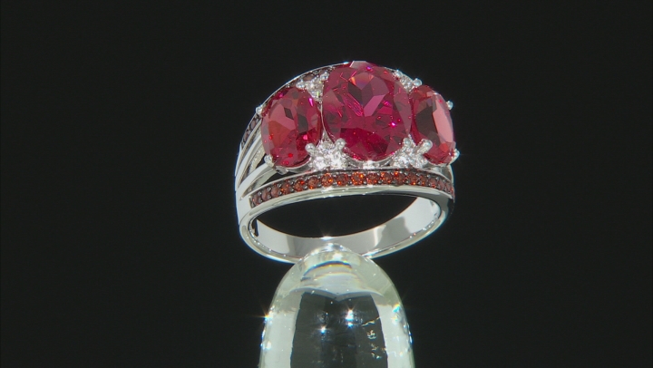 Pink Lab Created Padparadscha Sapphire Rhodium Over Silver Ring 5.59ctw Video Thumbnail