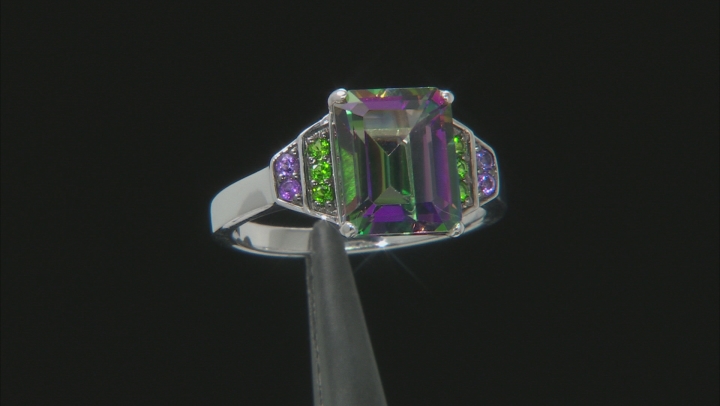 Mystic Fire(R) Green Topaz Rhodium Over Silver Ring 3.64ctw Video Thumbnail