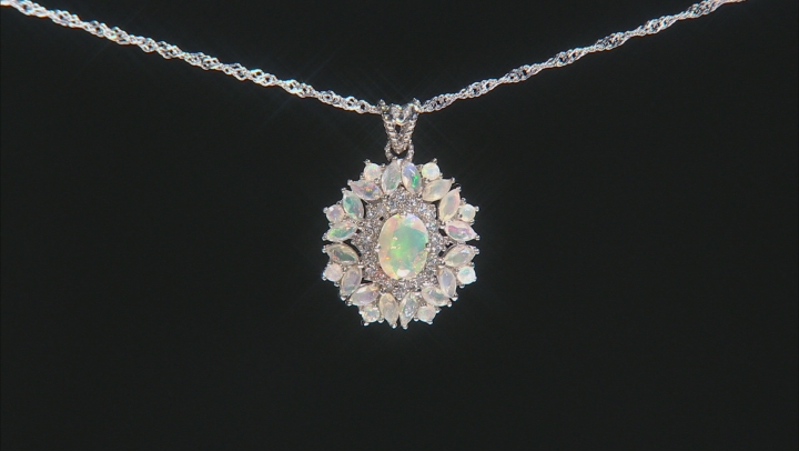 Multicolor Ethiopian Opal Rhodium Over Silver Pendant With Chain 1.67ctw