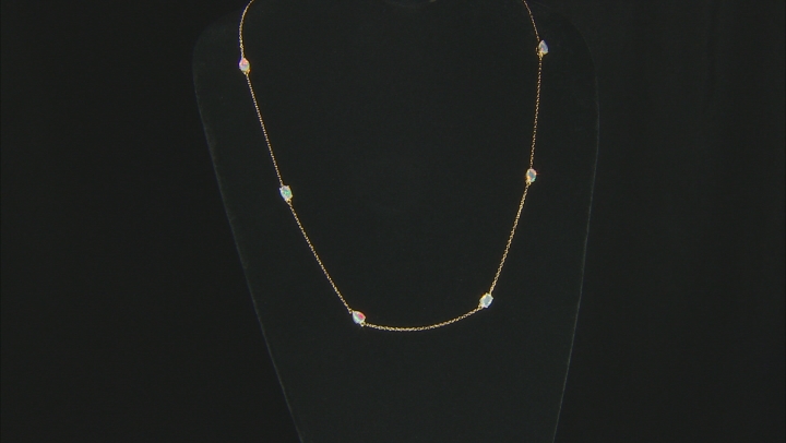 Multi-color Ethiopian opal 18K yellow gold over sterling silver necklace 5.34ctw Video Thumbnail