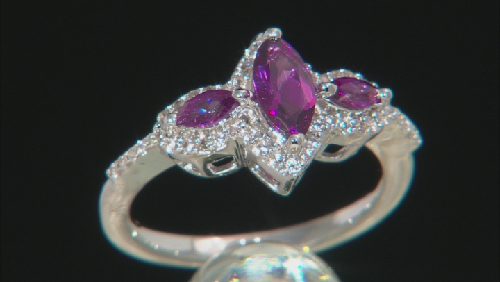Raspberry Color Rhodolite Rhodium Over Silver Ring 1.14ctw Video Thumbnail