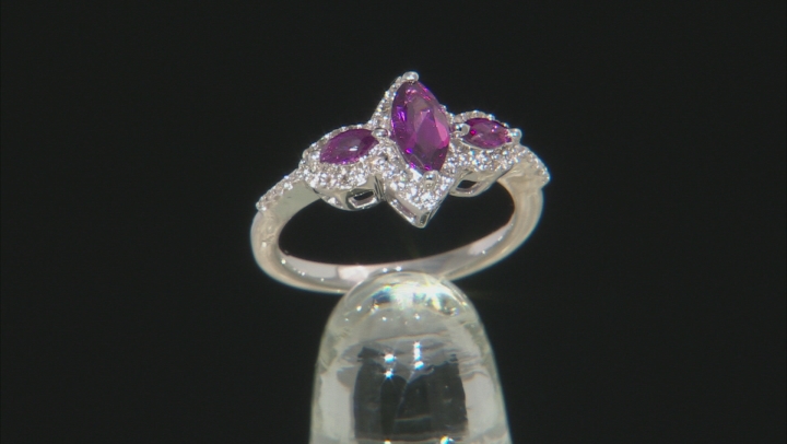 Raspberry Color Rhodolite Rhodium Over Silver Ring 1.14ctw Video Thumbnail