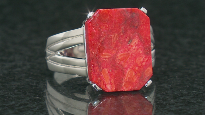 Red Sponge Coral Rhodium Over Sterling Silver Ring Video Thumbnail
