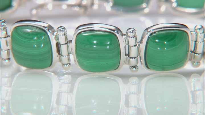 Green malachite rhodium over sterling silver bracelet Video Thumbnail