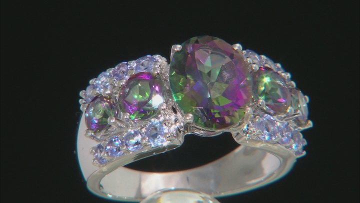 Mystic Fire® Green Topaz  Rhodium Over Silver Ring 4.55ctw Video Thumbnail
