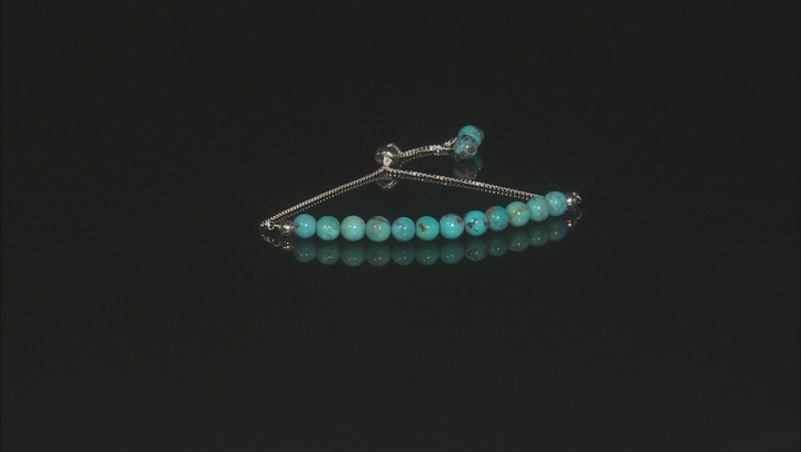 Blue Composite Turquoise Rhodium Over Sterling Silver Adjustable Bolo Bracelet Video Thumbnail