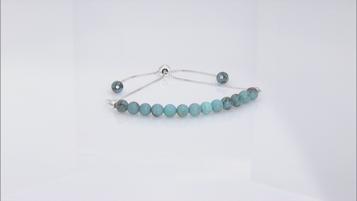 Blue Composite Turquoise Rhodium Over Sterling Silver Adjustable Bolo Bracelet Video Thumbnail