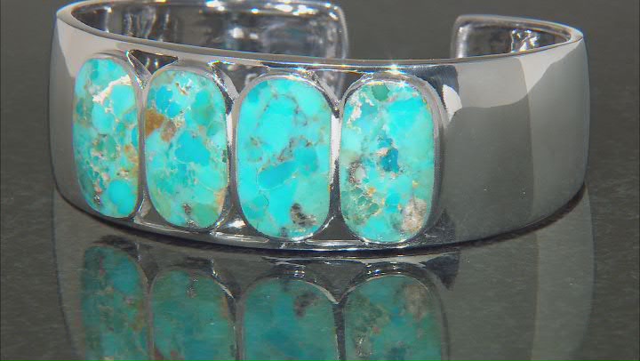 Blue Composite Turquoise Rhodium Over Sterling Silver Cuff Bracelet Video Thumbnail