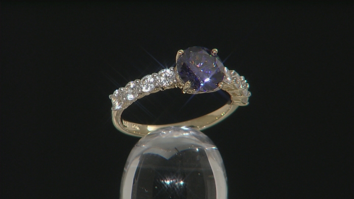 Purple Fabulite Strontium Titanate And White Zircon 10k Yellow Gold Ring 3.75ctw Video Thumbnail