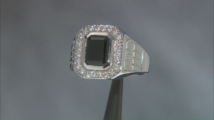 Black Spinel Rhodium Over Sterling Silver Men's Ring 4.22ctw Video Thumbnail