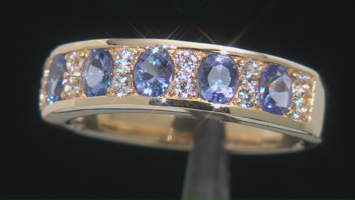 Blue Tanzanite 18k Yellow Gold Over Sterling Silver Band Ring 1.11ctw Video Thumbnail