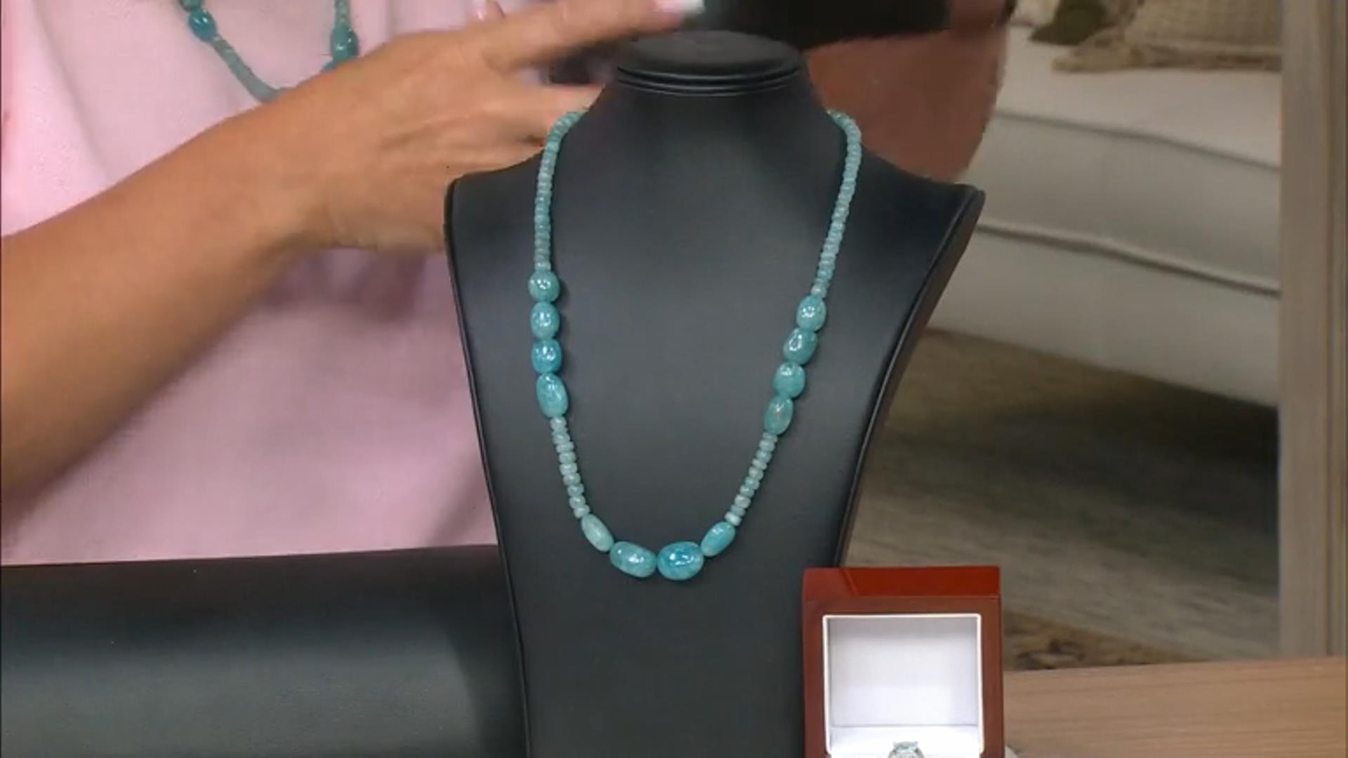 Blue Aquamarine Rhodium Over Sterling Silver Beaded Necklace Video Thumbnail