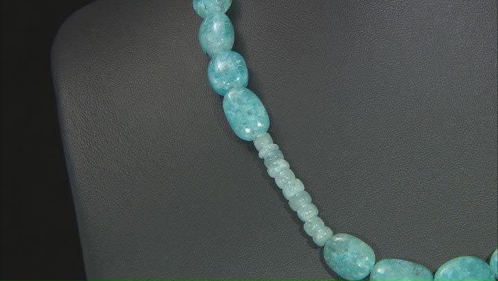 Blue Aquamarine Rhodium Over Sterling Silver Beaded Necklace Video Thumbnail