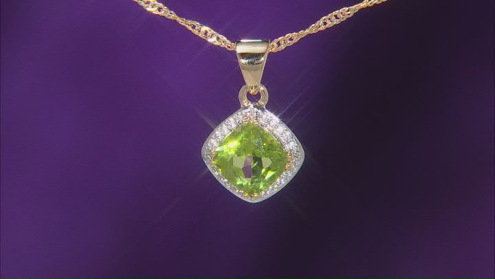 Green Peridot 18k Yellow Gold Over Sterling Silver Pendant With Chain 2.27ctw Video Thumbnail