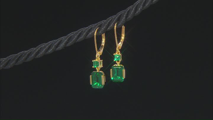 Green Lab Created Emerald 18k Yellow Gold Over Sterling Silver Dangle Earrings 2.65ctw Video Thumbnail