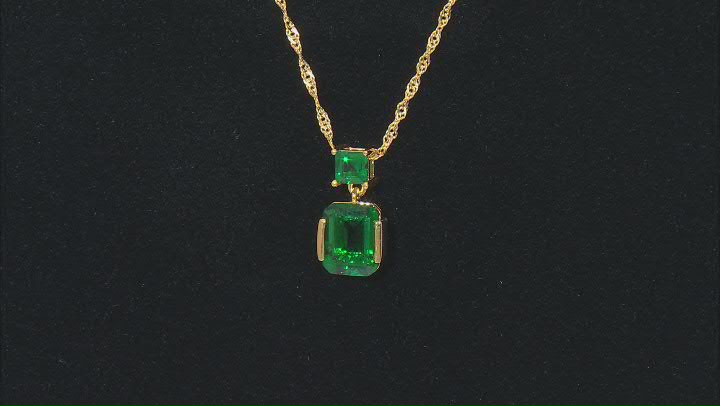 Green Lab Created Emerald 18k Yellow Gold Over Sterling Silver Pendant With Chain Video Thumbnail